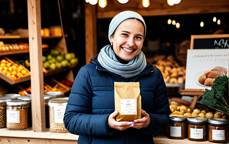 A person, fully clothed in comfortable, modest attire, gently holding a beautifully designed, high-quality product, perhaps a handcrafted item or a gourmet food package, with a soft, content expression. The setting is a cozy, warmly lit artisan market stall or a stylish home interior, evoking feelings of comfort, happiness, and authentic connection. The focus is on the positive emotional bond with the product. safe for work, appropriate content, fully clothed, family-friendly, perfect anatomy, correct proportions, natural pose, well-formed hands, proper finger count, natural body proportions, professional photography, high quality.