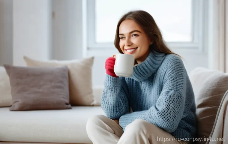 소비자 감정 변화와 브랜드 충성도 - **Prompt: Cozy Comfort with a Local Touch**
A young woman, approximately 25-30 years old, is sit...