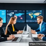Home 17 소비자 감정 분석을 통한 마케팅 전략 - A modern marketing office scene in Moscow, showing a diverse team of young Russian professionals ana...